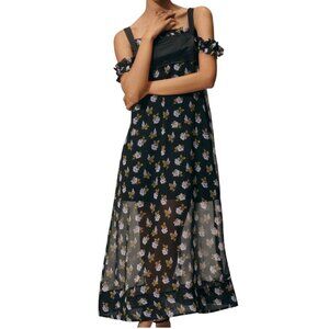 Maeve Anthropologie Square Neck Sheer Floral Midi Dress Size M